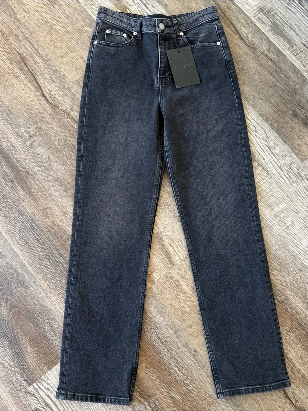 The Kooples paisley high straight crop embroidered jeans in black • Sz 26